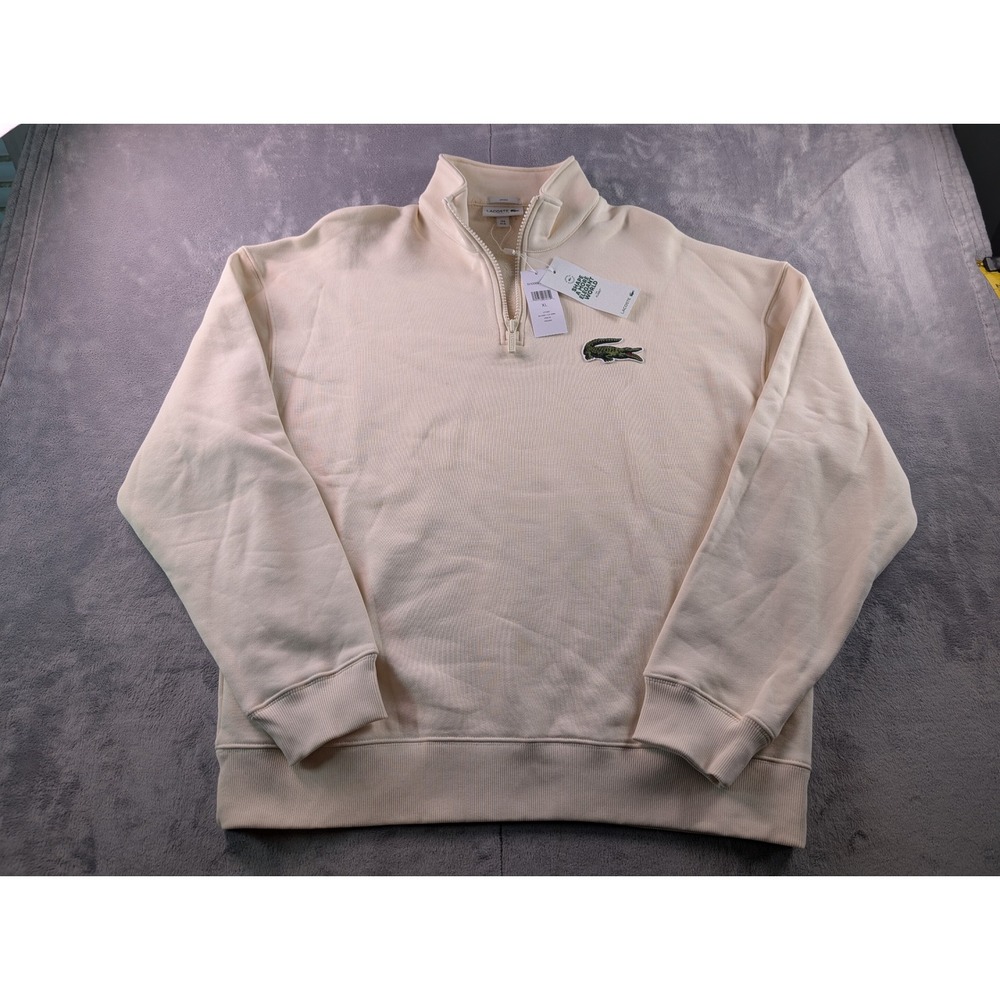 Lacoste BIG CROC Unisex Loose Fit Quarter-Zip Sweatshirt Off-White SH0069 XL
